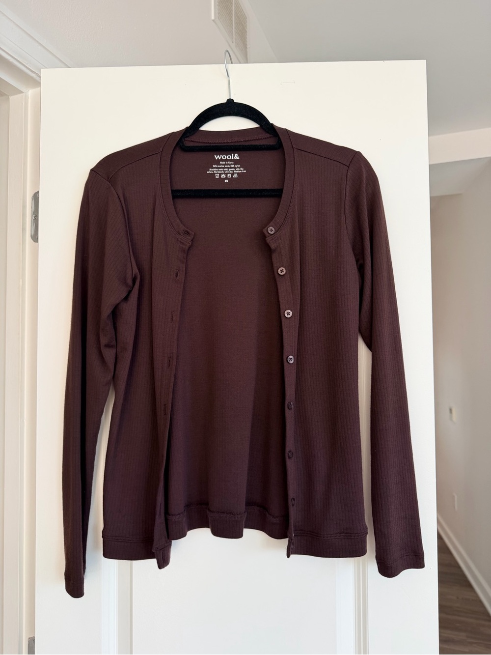 Wool& Celeste Ribbed Cardigan in Espresso - XS